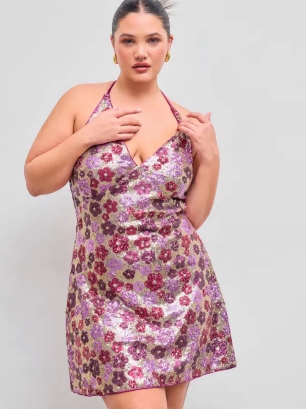 Cider Floral Sequins Halter Mini Dress Size 0XL